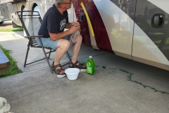 Bill touch up painting on our rig